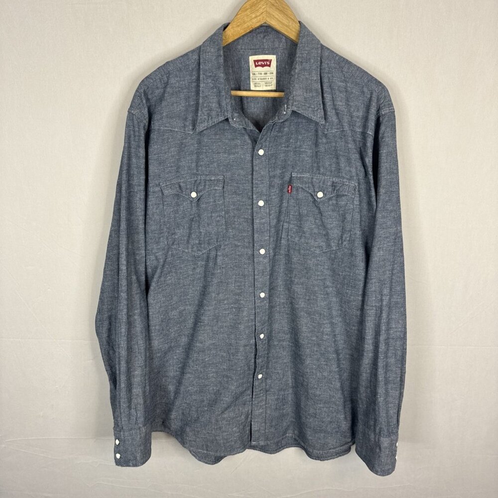 Levi’s Barstow Western Snap Chambray Shirt Blue Mens XXL
